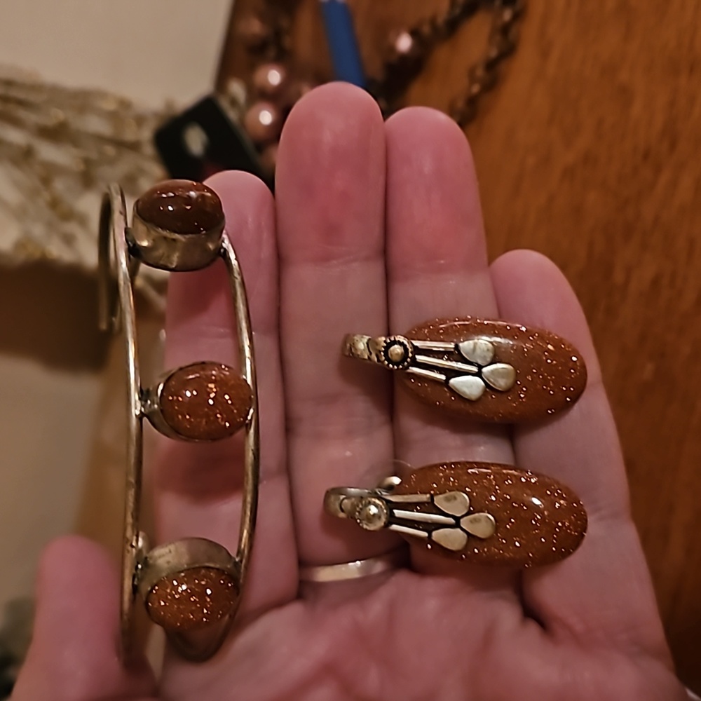 Goldstone earrind and bracelet set